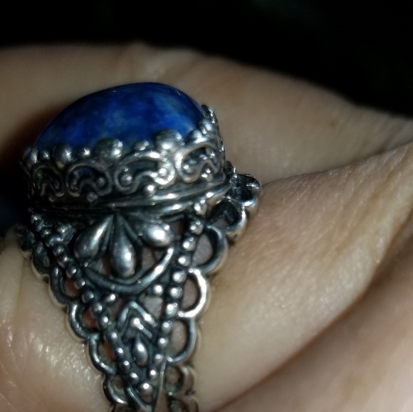 Sterling and Lapis Heart Ring: Stunner! - Picture 2 of 3